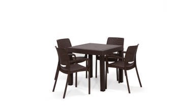 Viva Rattan Kollu Bahçe Masa Takımı - Kahve