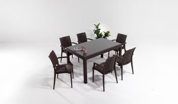 Rattan Large Lüx Camlı Kahve Masa Takımı Bahçe&balkon 1 Camlı Masa + 6 Sandalye