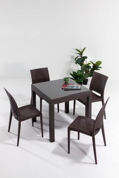 Rattan Small Camlı Kahve Masa Takımı Bahçe&balkon 1 Camlı Masa + 4 Sandalye