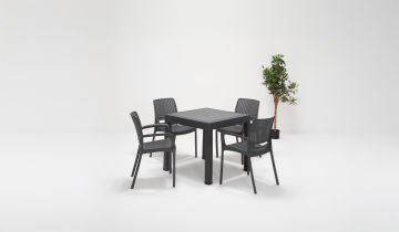 Rattan Kollu Bahçe Masa Takımı - Antrasit (4 Kişilik)
