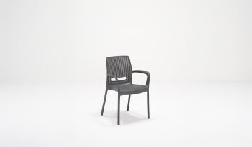 Rattan 6 Kişilik Kollu Masa Seti - Antrasit