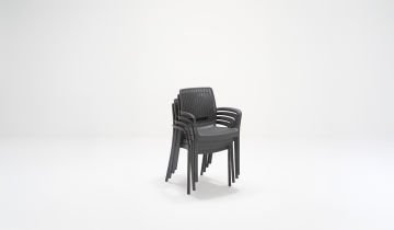 Rattan 6 Kişilik Kollu Masa Seti - Antrasit