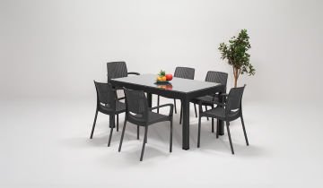 Rattan Viva 6 Kişilik Kollu Camlı Masa Seti - Antrasit