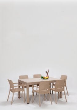 Rattan Lüx Dikdörtgen Cappucino Masa Takımı Bahçe&Balkon