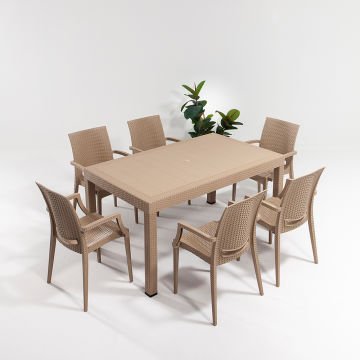 Rattan Lüx Dikdörtgen Cappucino Masa Takımı Bahçe&Balkon