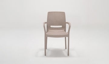 Rattan Small Kollu Camlı Masa Seti - Cappucino