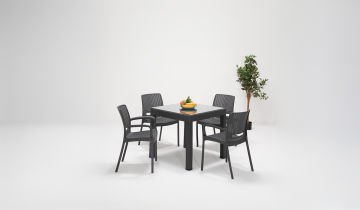 Viva Bahçe Camlı Masa Takımı - Antrasit (4 Kişilik)