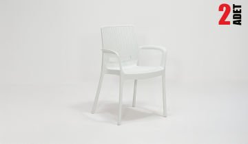 Rattan Sandalye Kollu Beyaz (2 Adet)
