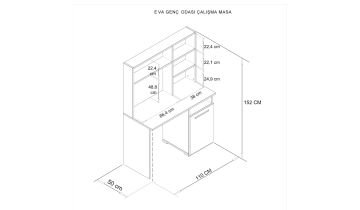 Eva 50x110 Cm Çalışma Masası Bilgisayar Masası Ofis Ders Yemek Masası Beyaz