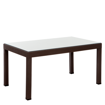 Rattan 90x150 Camlı Masa - Kahve