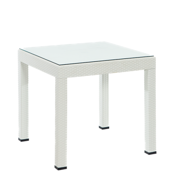 Rattan Kare Camlı Masa - Beyaz