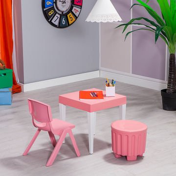 Junior Çocuk Kare Aktivite Masa Seti - Pembe