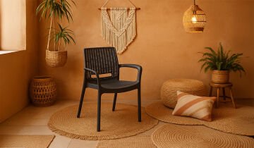 Viva Rattan Sandalye Lüx Antrasit (Kollu-4 Adet)