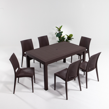 Rattan Large Kahve Masa Takımı Bahçe&balkon 1 Masa + 6 Sandalye-Kahve