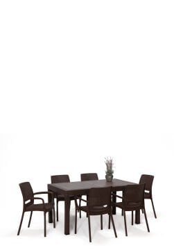 Rattan Lüx Dikdörtgen Kahve Masa Takımı Bahçe&balkon