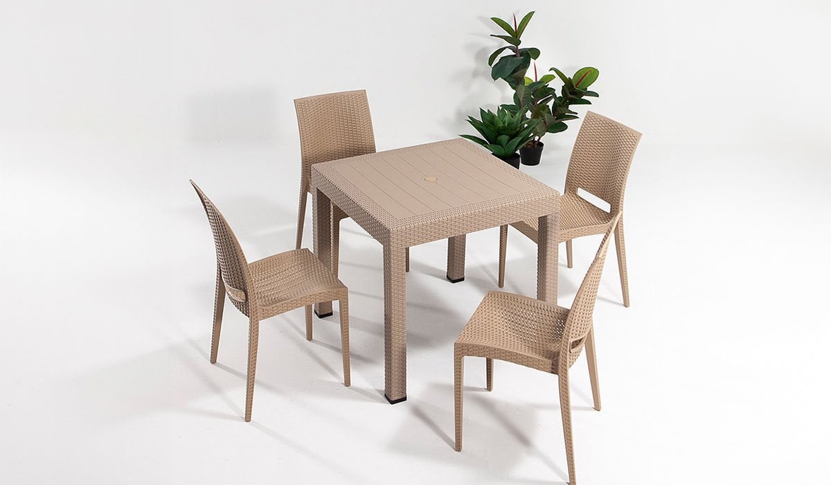 Rattan 4 Kişilik Bahçe Masa Seti - Cappucino