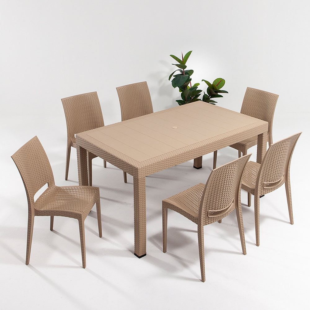 Rattan Large Masa Seti - Cappucino