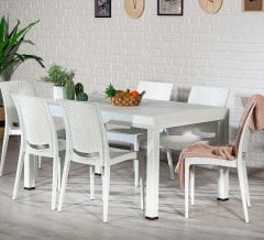 Rattan Large Masa Seti - Beyaz