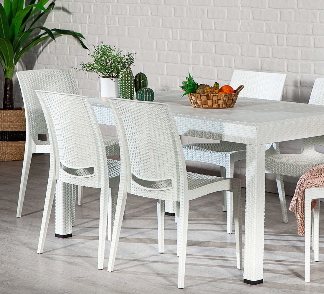 Rattan Large Masa Seti - Beyaz