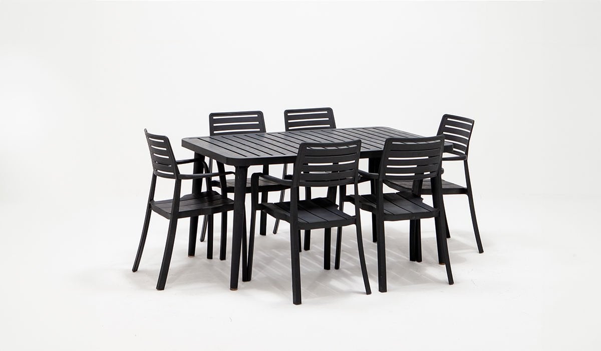 Lucia Antrasit Bahçe Masa Seti  ( 6 Kişilik Kollu Sandalye )