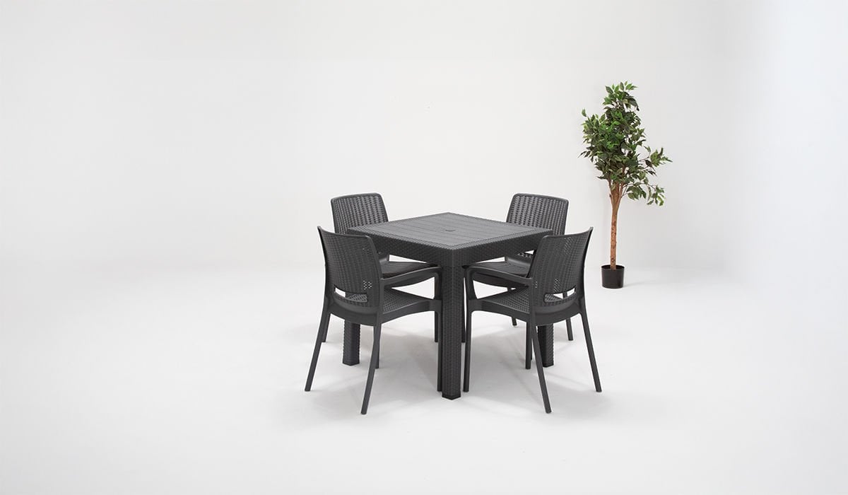 Rattan Kollu Bahçe Masa Takımı - Antrasit (4 Kişilik)