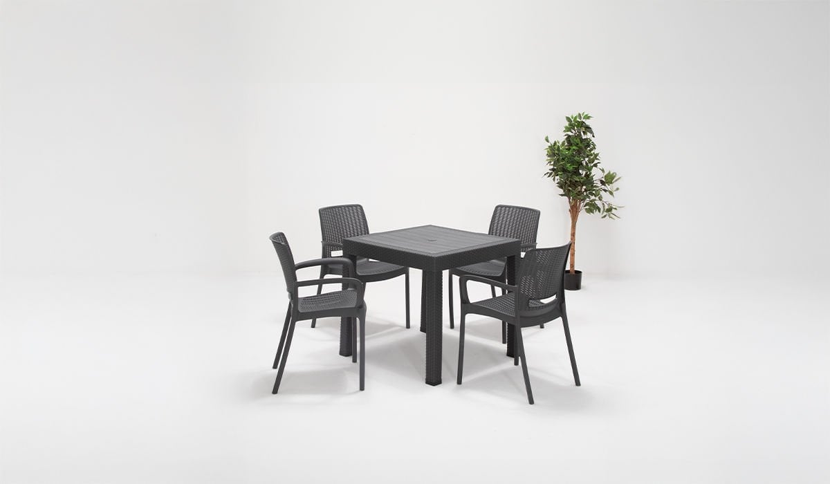 Rattan Kollu Bahçe Masa Takımı - Antrasit (4 Kişilik)
