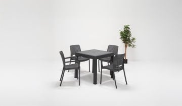 Rattan Kollu Bahçe Masa Takımı - Antrasit (4 Kişilik)