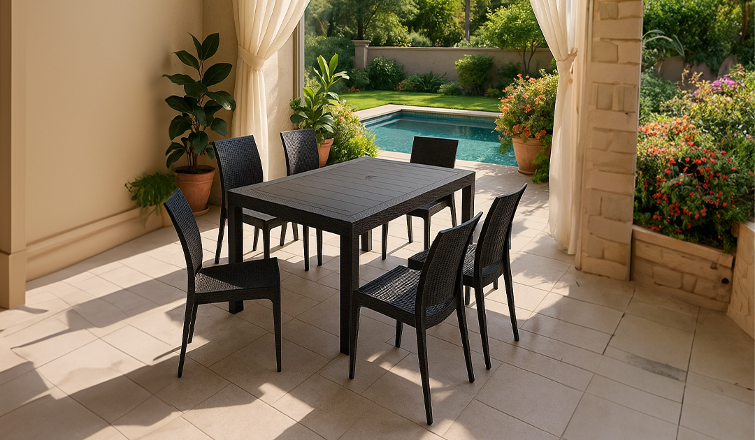 Rattan 6 Kişilik Bahçe Masa Takımı- Antrasit