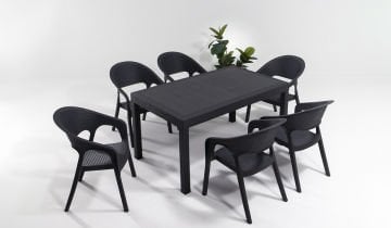 Garden 90x150 Bahçe&balkon&teras Masa Seti - Antrasit Gri 00069