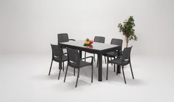 Rattan Viva 6 Kişilik Kollu Camlı Masa Seti - Antrasit