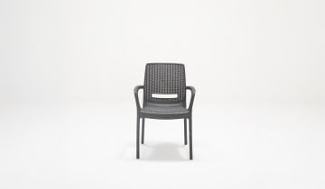 Rattan Small Kollu Camlı Masa Seti - Antrasit