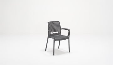 Rattan Small Kollu Camlı Masa Seti - Antrasit