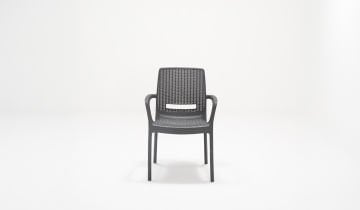 Rattan Small Kollu Camlı Masa Seti - Antrasit