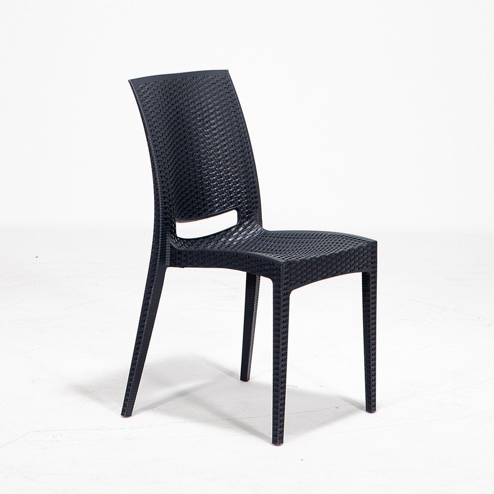 Rattan Small Camlı Masa Seti - Antrasit