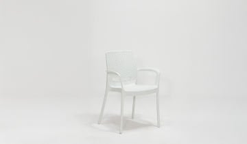 Rattan Small Kollu Camlı Masa Seti - Beyaz