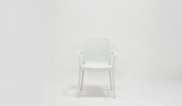 Rattan Small Kollu Camlı Masa Seti - Beyaz