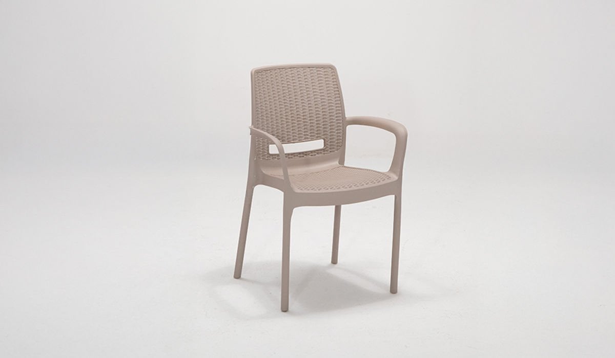 Rattan Small Kollu Camlı Masa Seti - Cappucino