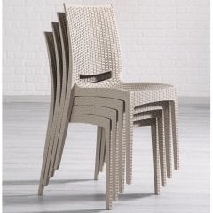 Rattan Small Camlı Masa Seti - Cappucino