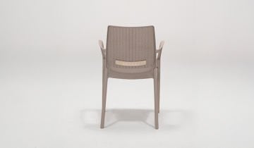 Rattan Large Kollu Camlı Masa Seti - Cappucino