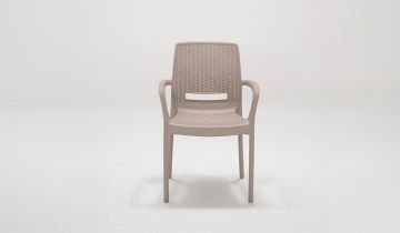 Rattan Large Kollu Camlı Masa Seti - Cappucino