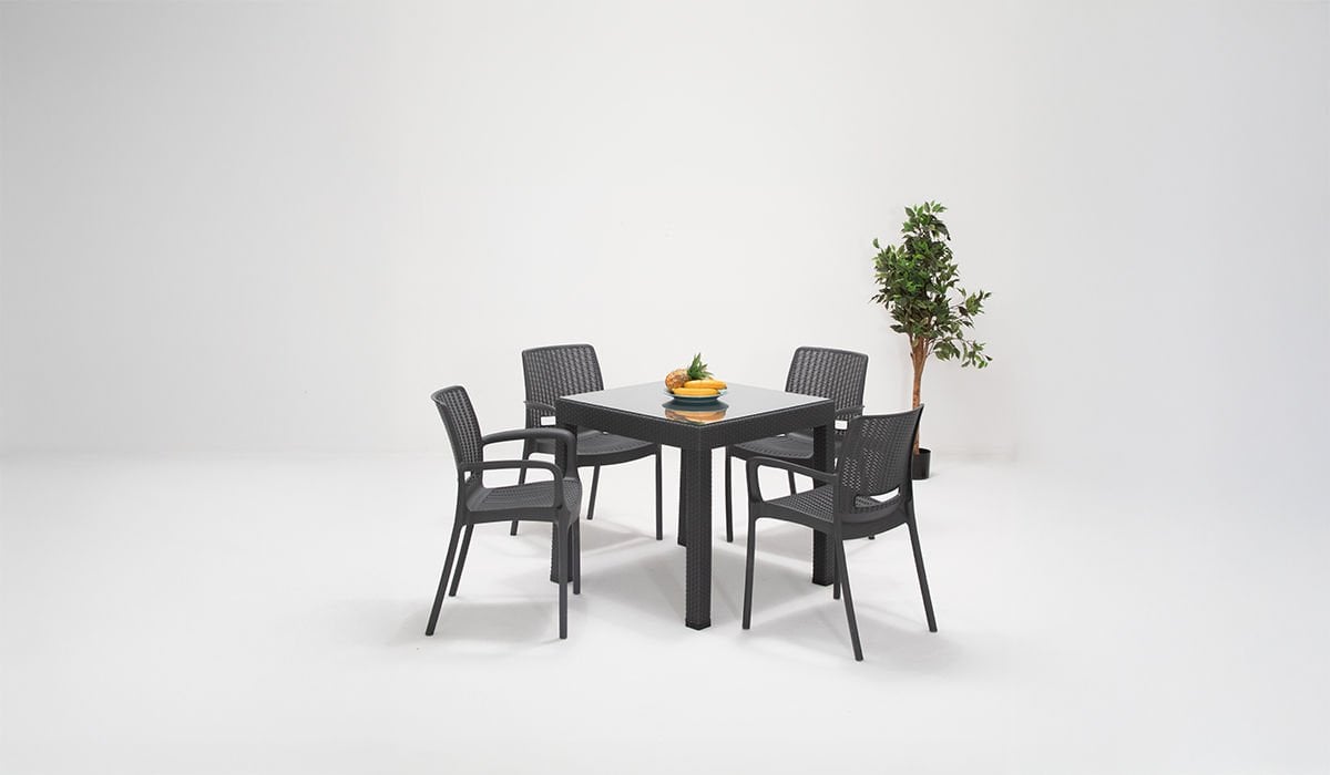 Viva Camlı Masa Takımı - Antrasit (4 Kişilik)