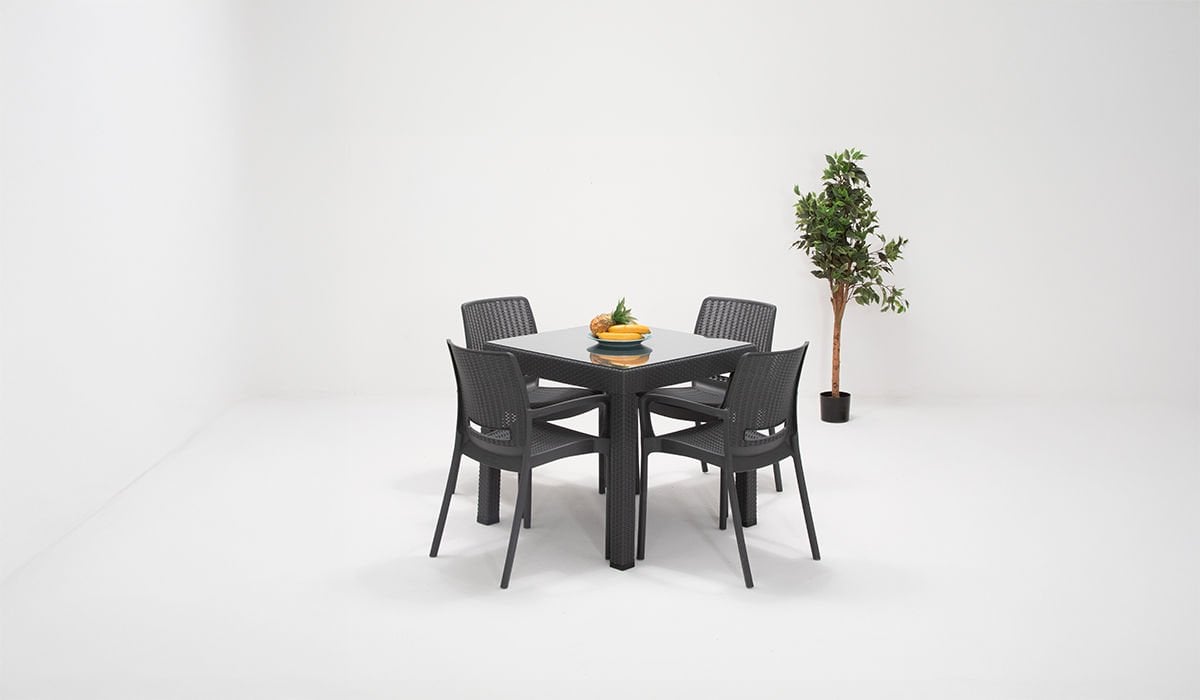 Viva Camlı Masa Takımı - Antrasit (4 Kişilik)