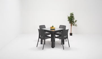 Viva  Bahçe Camlı Masa Takımı - Antrasit (4 Kişilik)