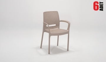 Viva Rattan Sandalye Lüx Cappucino (Kollu-6 Adet)