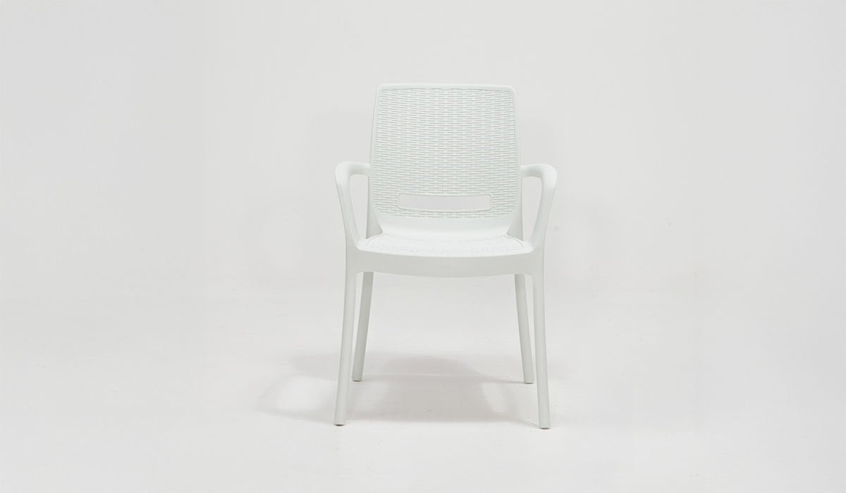 Rattan Sandalye Kollu Beyaz (4 Adet)