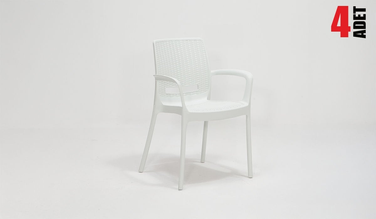 Rattan Sandalye Kollu Beyaz (4 Adet)