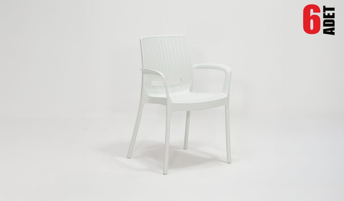 Rattan Sandalye Kollu Beyaz (6 Adet)