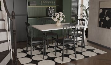 Nero Beyaz Masa 75x110 cm Napolyon Siyah Sandalye Mutfak Masa Takımı