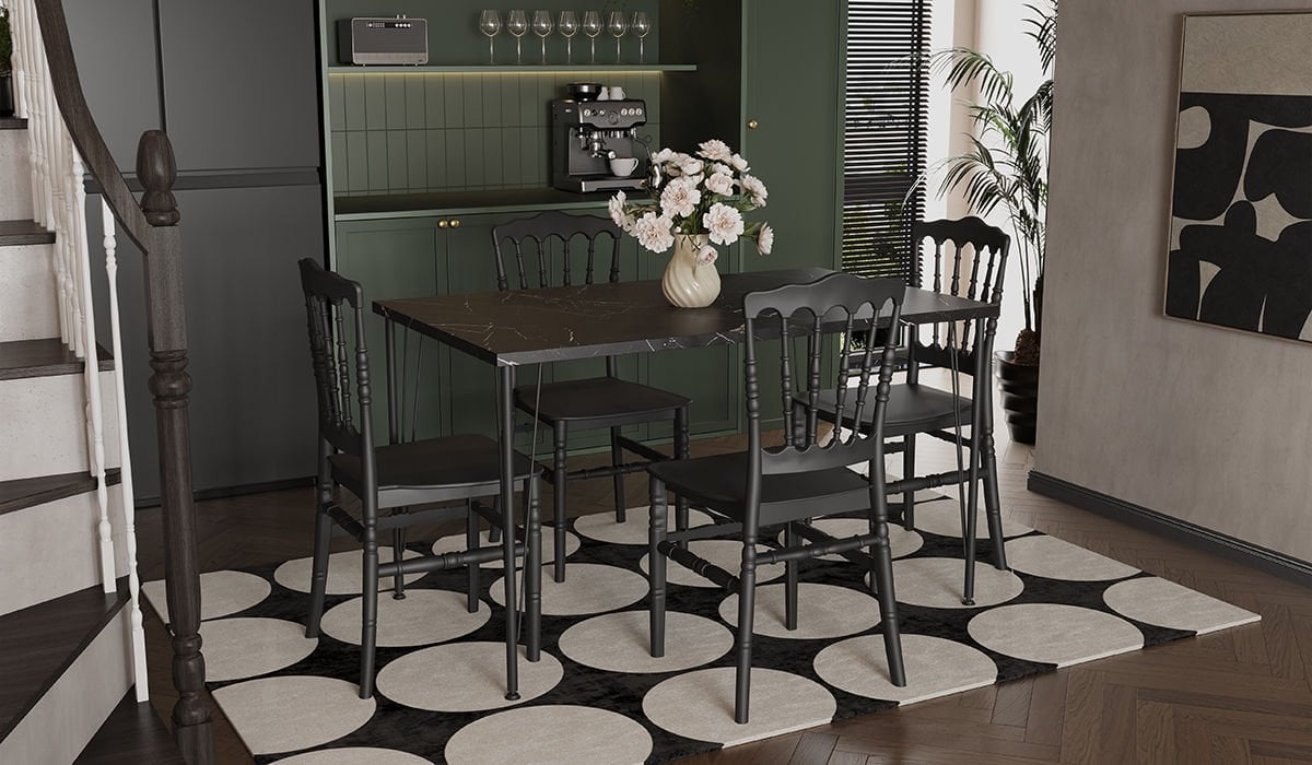 Nero Siyah Masa 75x110 cm Napolyon Siyah Sandalye Mutfak Masa Takımı