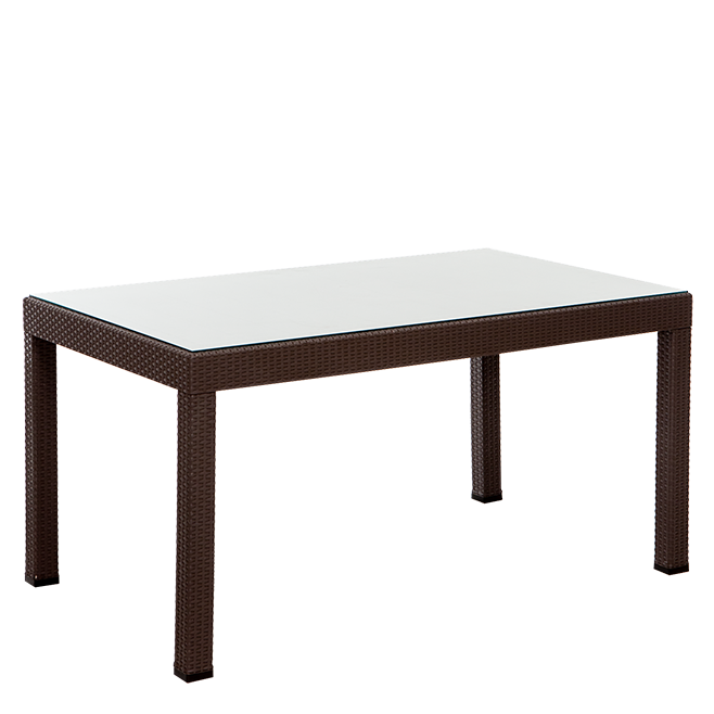 Rattan 90x150 Camlı Masa - Kahve
